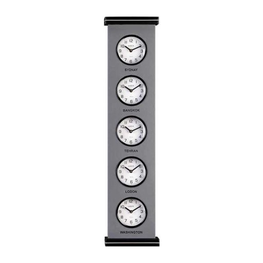 ساعت دیواری چند زمانه کد WT-90905 رنگ SILVER