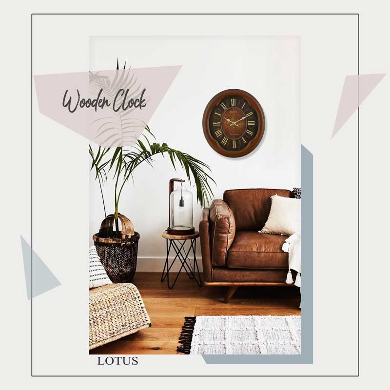 ساعت دیواری چوبی لوتوس مدل SANFORD کد L014 رنگ BR