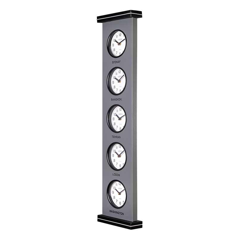 ساعت دیواری چند زمانه کد WT-90905 رنگ SILVER